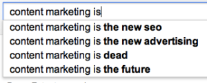 "Content marketing" Google search with contradicting results | Photo source