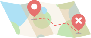Illustrated graphic of a map with Google's pin, representing virtual locations